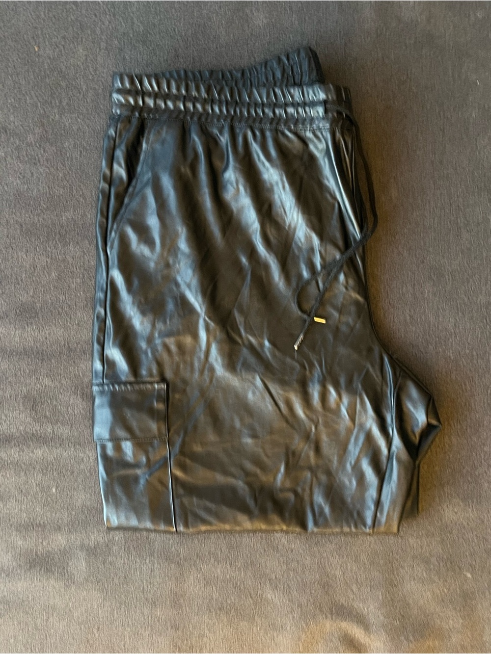 Black Faux Leather Cargo Pants